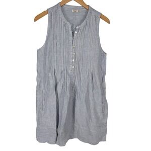 Faherty Isha Linen Striped Sleeveless Shirt‎ Dress Mini Blue White Size Medium